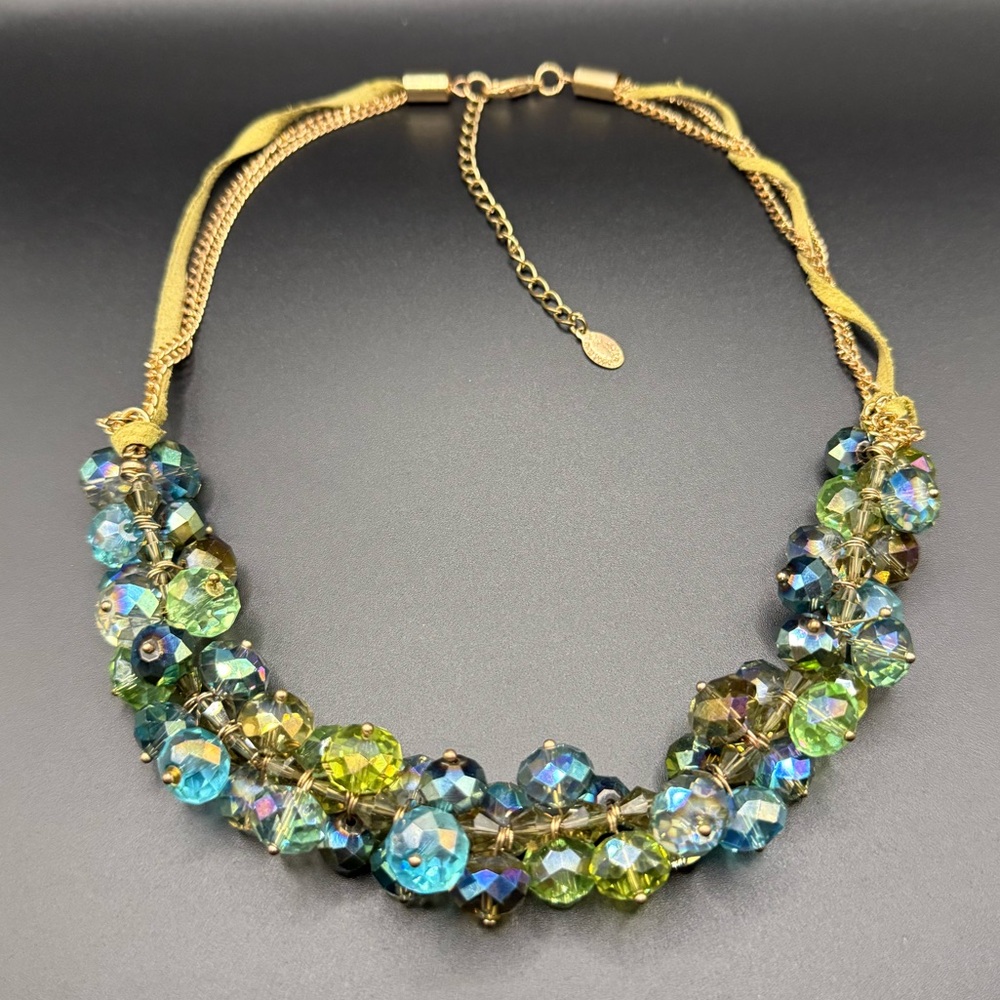 Ali Khan Aurora Borealis Beaded Cluster Gold Tone Necklace